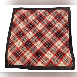 Vintage Plaid Patterned Silk Square Scarf Rolled Hem